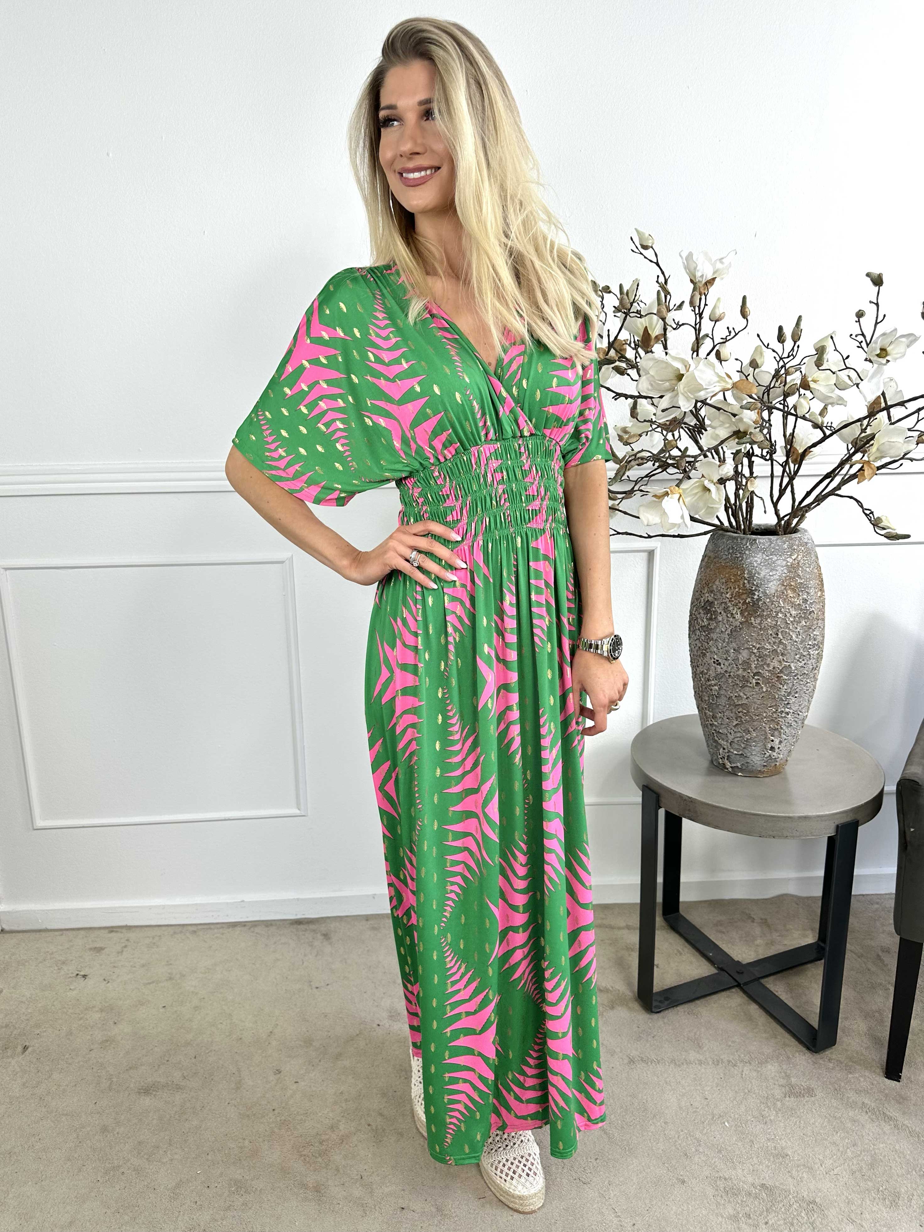 Pams Pattern - Lång klänning med resår i skrynkelfritt tyg